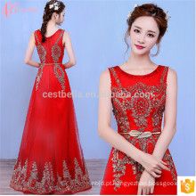 Brilhante Red Beaded Round Collar Cheap Long Evening Dress